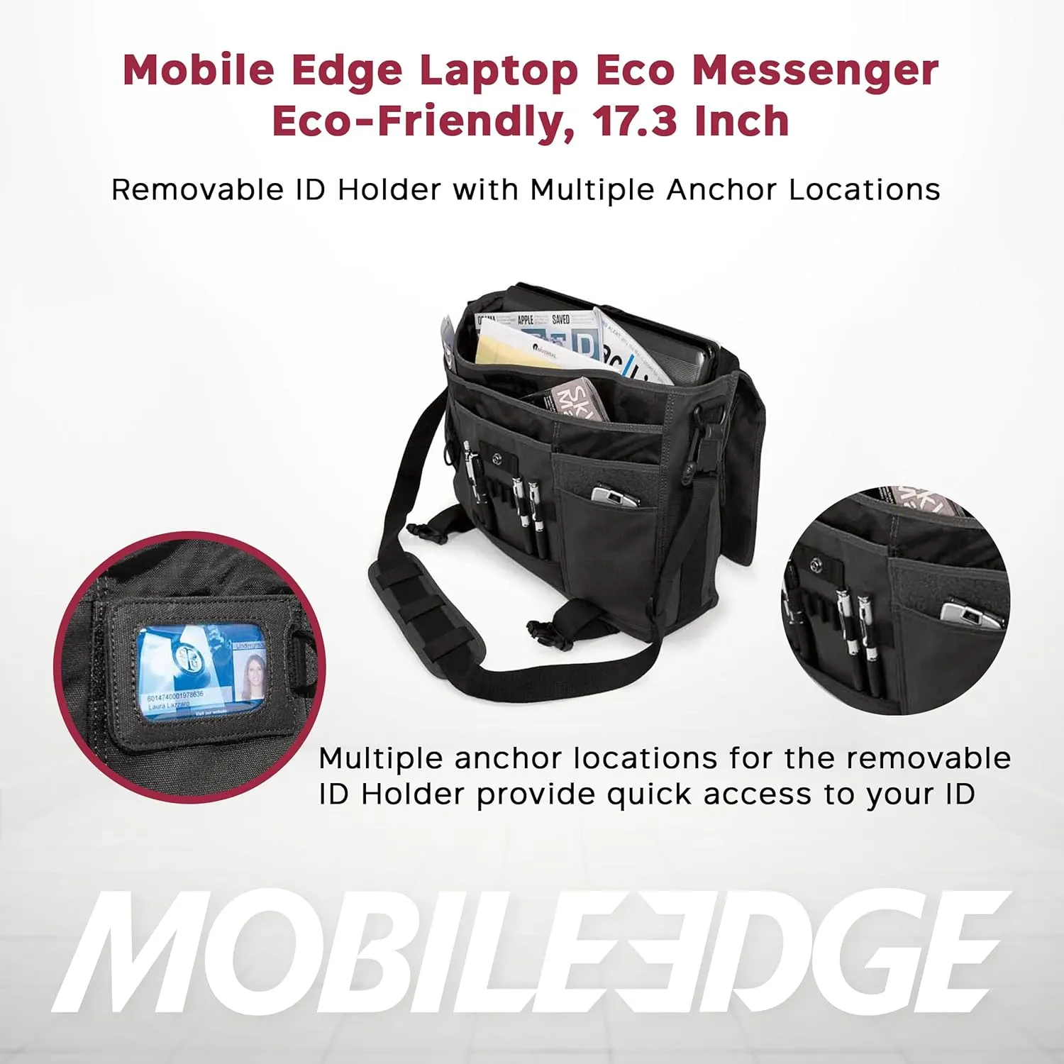 Mobile Edge Laptop Eco Messenger Eco-Friendly, 17.3 Inch Cotton Canvas, Charcoal for Men, Women, Business, MECME5, Ash