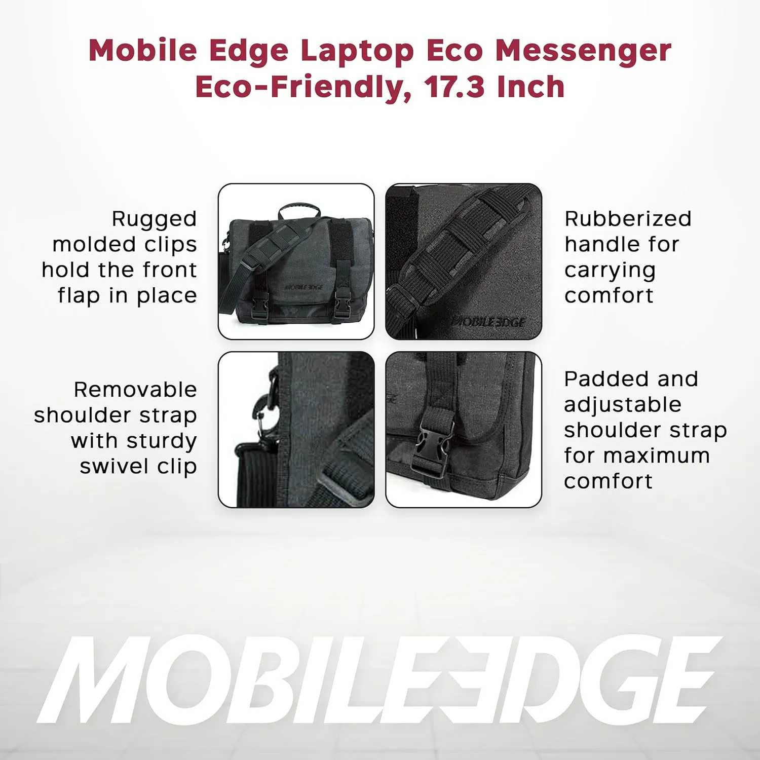Mobile Edge Laptop Eco Messenger Eco-Friendly, 17.3 Inch Cotton Canvas, Charcoal for Men, Women, Business, MECME5, Ash