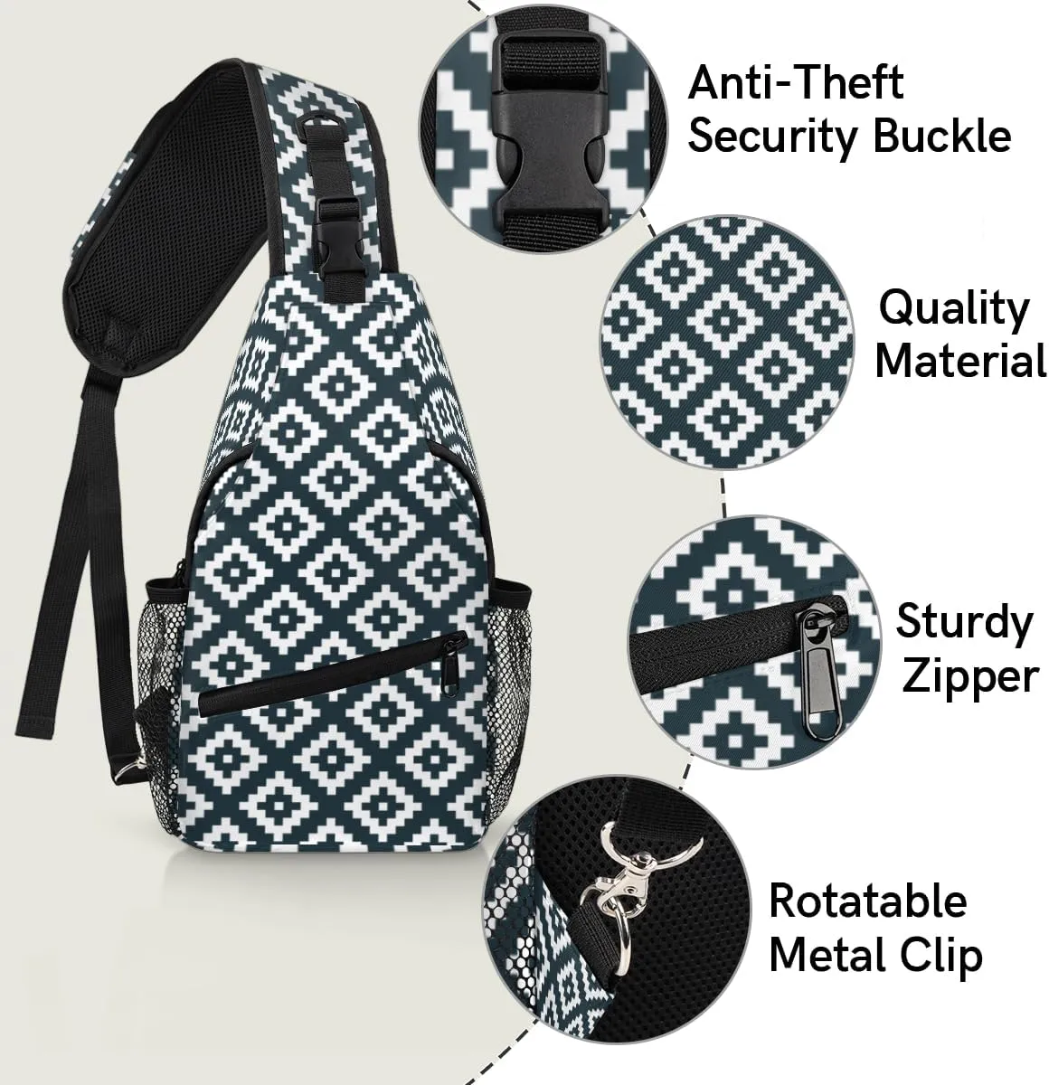Modern Scandinavian Pattern Sling Bag for Women Men Crossbody Sling Backpack Shoulder Bag Chest Bag Daypack for Travel Hiking Outdoor