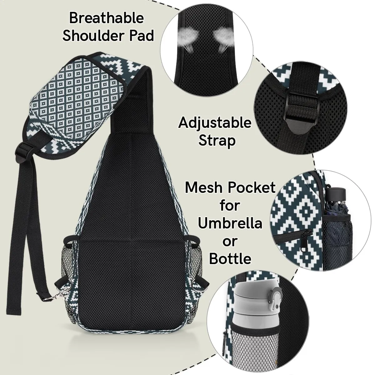 Modern Scandinavian Pattern Sling Bag for Women Men Crossbody Sling Backpack Shoulder Bag Chest Bag Daypack for Travel Hiking Outdoor