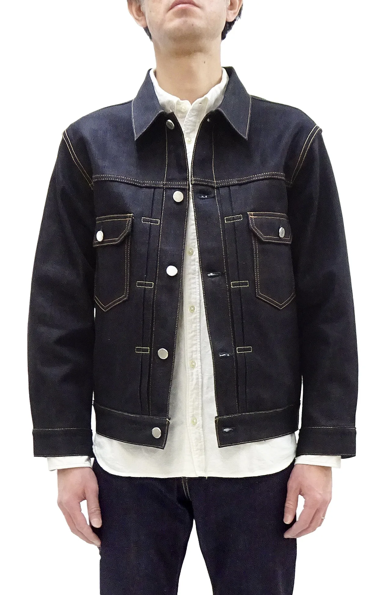 Momotaro Jeans Denim Jacket #002 Men's 1953 Type 2 Style 14.7oz. Zimbabwean Cotton Deep Indigo Denim Jean Jacket MMGJ0002 Sanforized, Unwashed Finish
