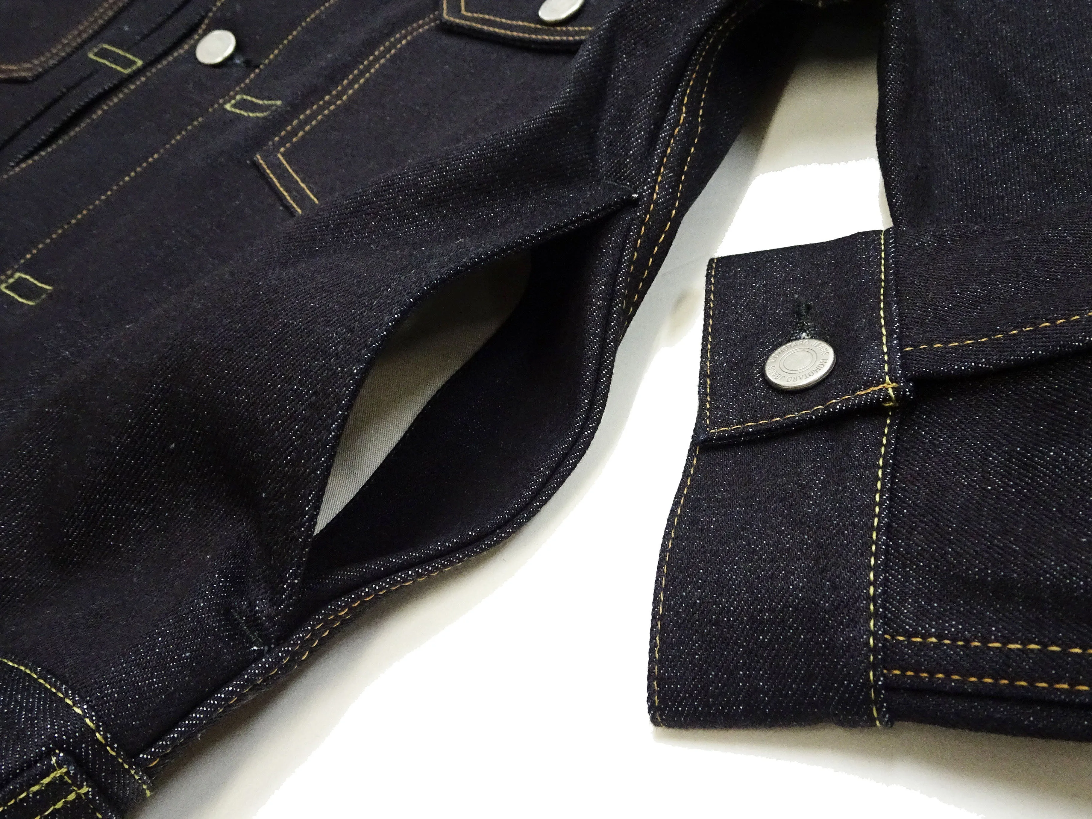 Momotaro Jeans Denim Jacket #002 Men's 1953 Type 2 Style 14.7oz. Zimbabwean Cotton Deep Indigo Denim Jean Jacket MMGJ0002 Sanforized, Unwashed Finish