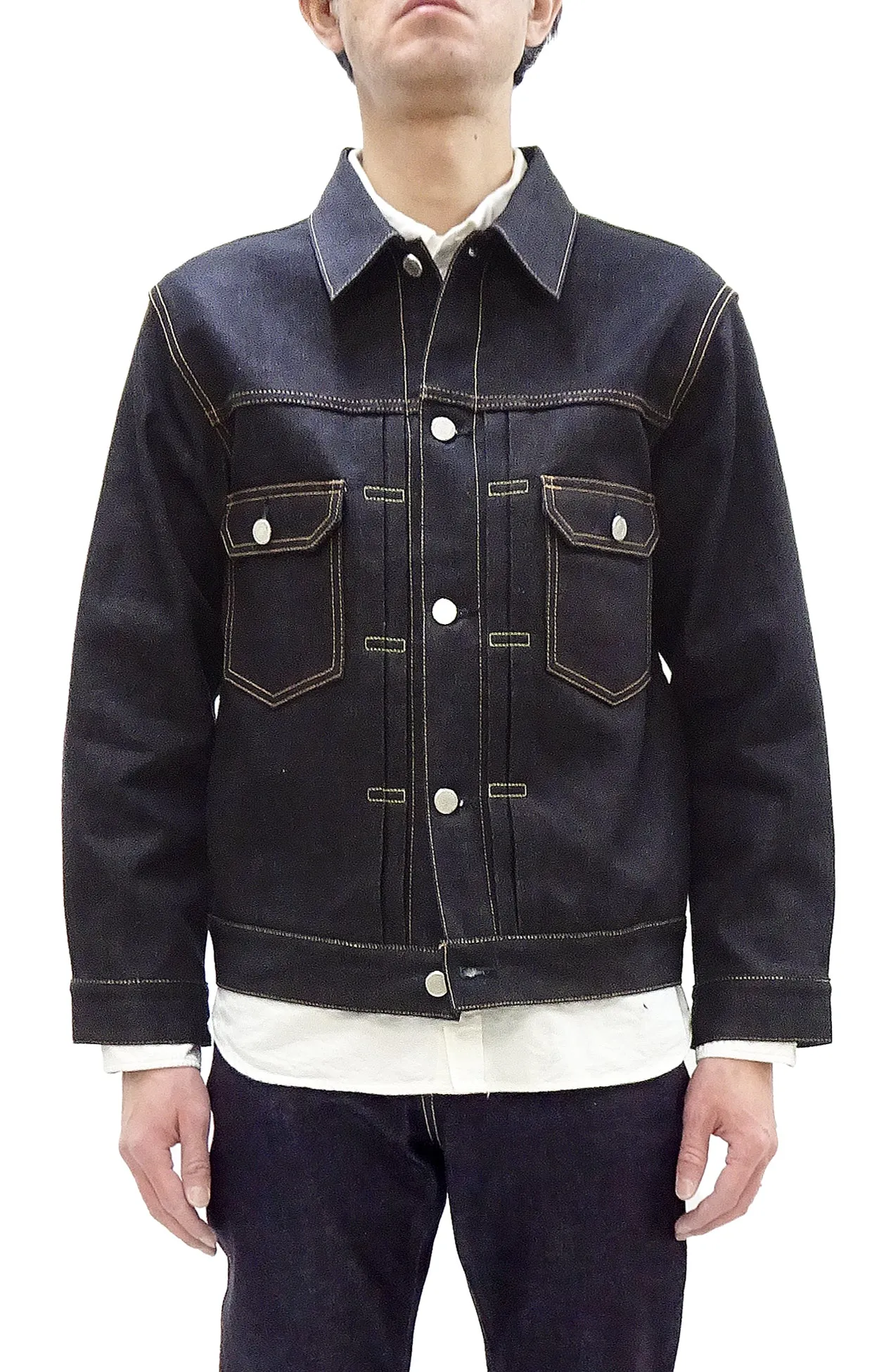 Momotaro Jeans Denim Jacket #002 Men's 1953 Type 2 Style 14.7oz. Zimbabwean Cotton Deep Indigo Denim Jean Jacket MMGJ0002 Sanforized, Unwashed Finish