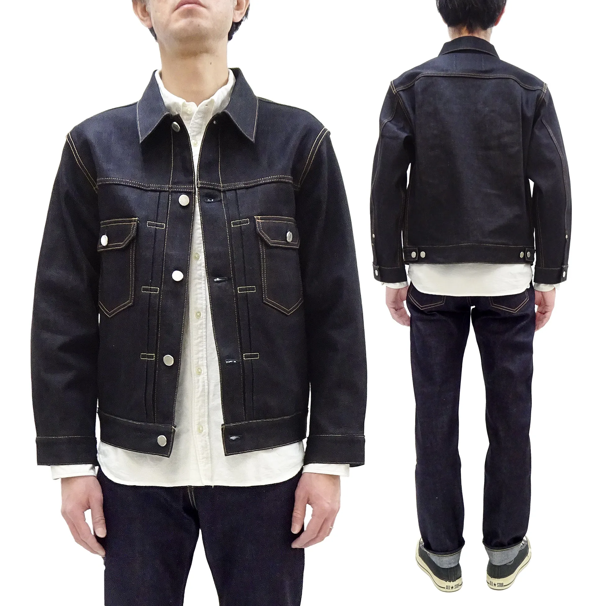 Momotaro Jeans Denim Jacket #002 Men's 1953 Type 2 Style 14.7oz. Zimbabwean Cotton Deep Indigo Denim Jean Jacket MMGJ0002 Sanforized, Unwashed Finish
