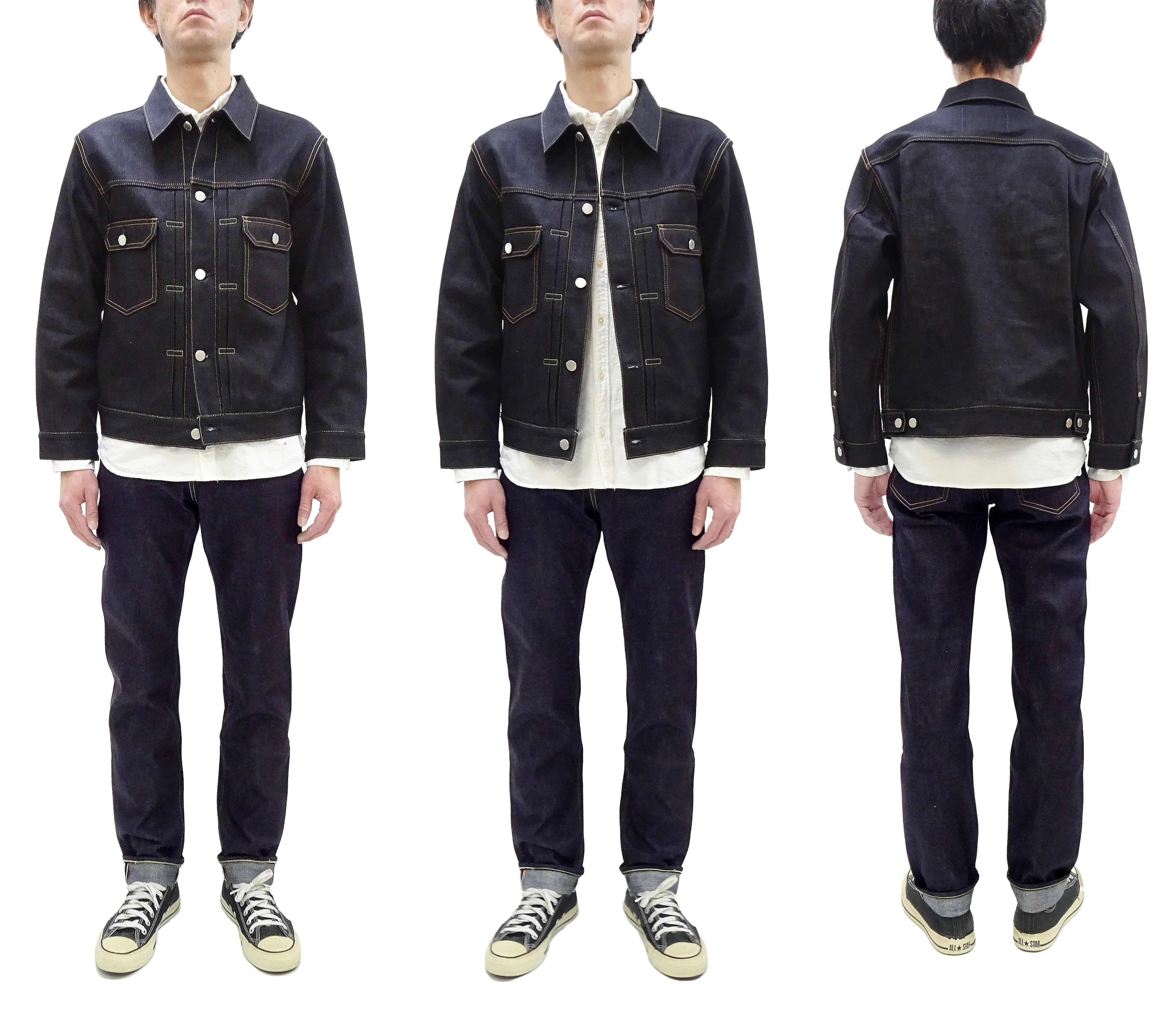 Momotaro Jeans Denim Jacket #002 Men's 1953 Type 2 Style 14.7oz. Zimbabwean Cotton Deep Indigo Denim Jean Jacket MMGJ0002 Sanforized, Unwashed Finish