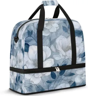 Monochrome Floral Elegance Travel Duffel Bag, Travel Essentials, Gym Bag for Women, Weekender Overnight Bag With Shoes Compartment, Carry On Bags for Airplanes