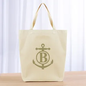 Monogram Anchor Initial Tote Bag - khaki