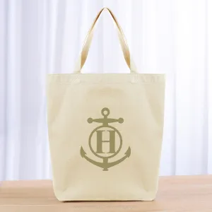 Monogram Anchor Initial Tote Bag - khaki