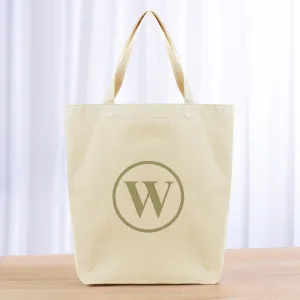 Monogram Circle Initial Tote Bag - khaki