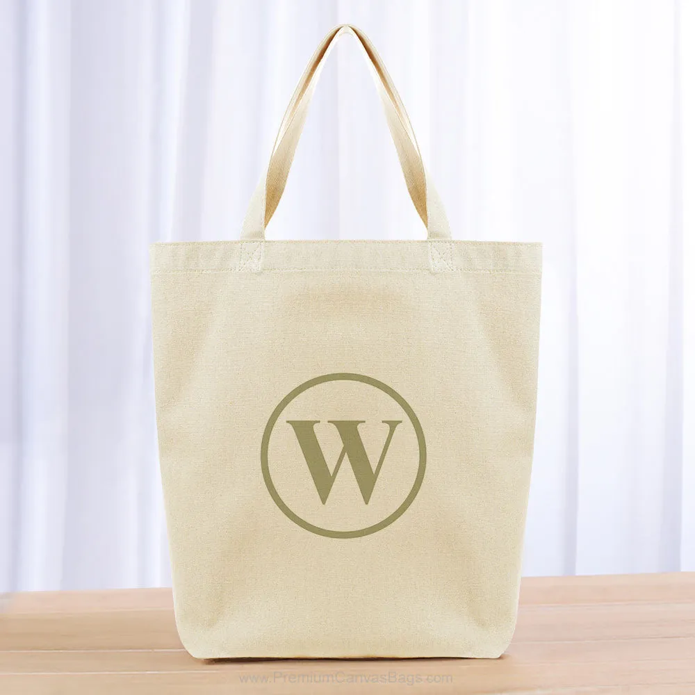 Monogram Circle Initial Tote Bag - khaki
