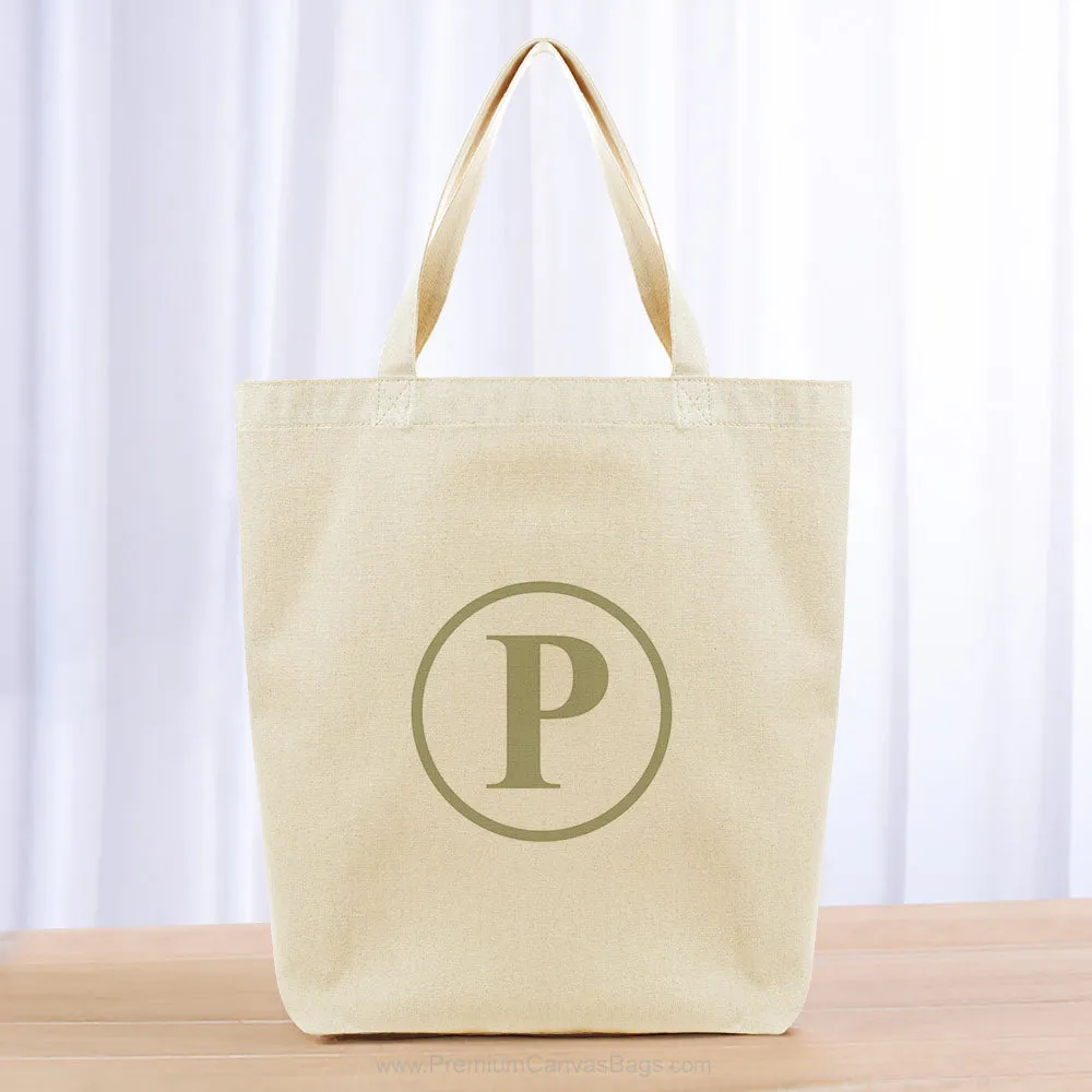 Monogram Circle Initial Tote Bag - khaki