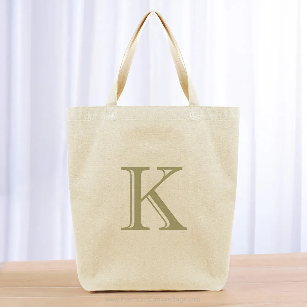 Monogram Engraved Initial Tote Bag - khaki