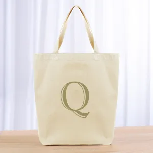 Monogram Engraved Initial Tote Bag - khaki