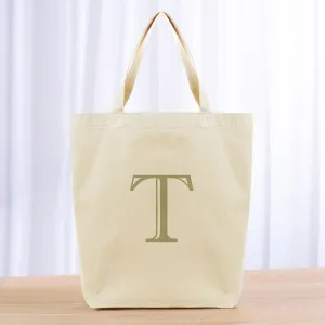 Monogram Engraved Initial Tote Bag - khaki