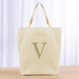Monogram Engraved Initial Tote Bag - khaki