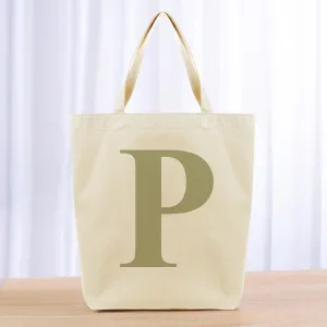Monogram Roman Large Initial Tote Bag - khaki
