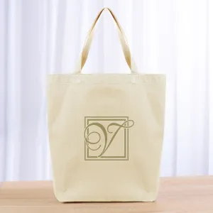 Monogram Wedding Script Square Tote Bag - khaki