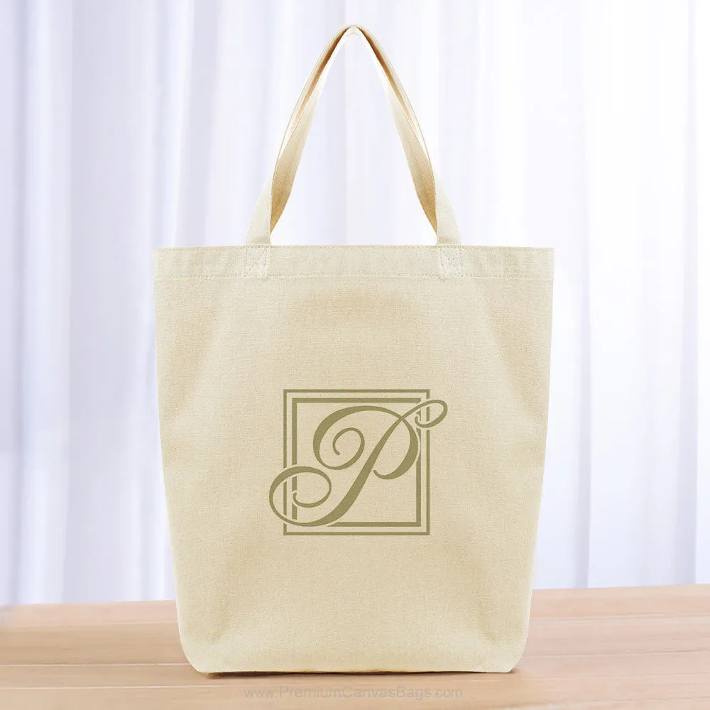 Monogram Wedding Script Square Tote Bag - khaki