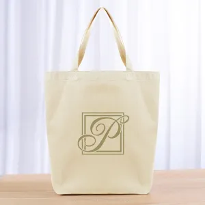 Monogram Wedding Script Square Tote Bag - khaki