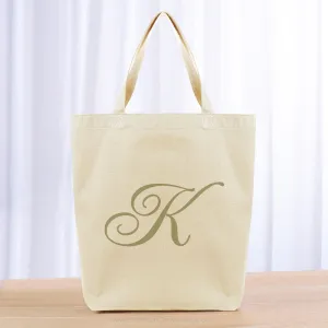 Monogram Wedding Script Tote Bag - khaki