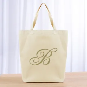 Monogram Wedding Script Tote Bag - khaki