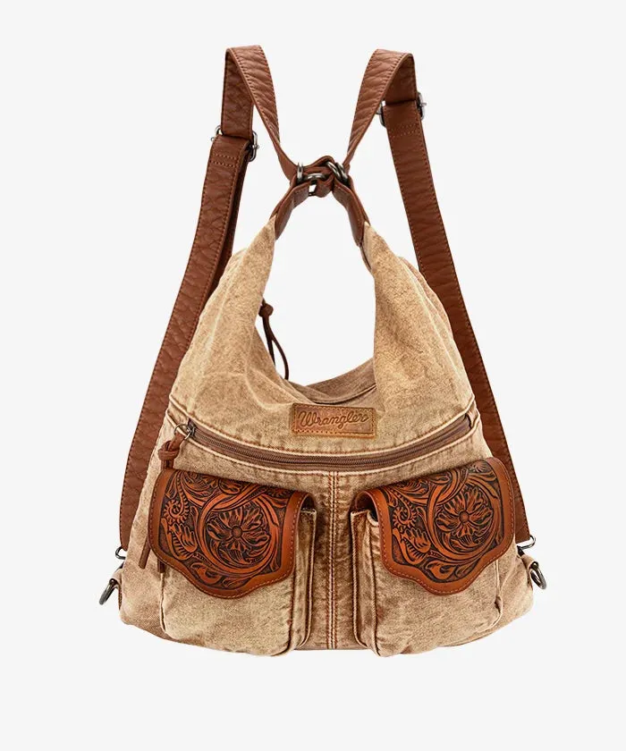 Montana West Wrangler Floral Tolled Denim Hobo Bag