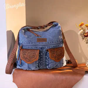 Montana West Wrangler Floral Tooled Denim Hobo/Crossbody Backpack