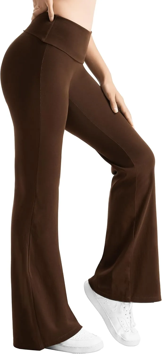 MOOSLOVER Women Flare Leggings Fold Over Bootcut Yoga Pants Casual Y2K Lounge Pants Comfy Cotton Leggings