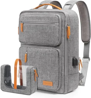 MOSISO Laptop Backpack for Men Women, 15.6-16 inch Laptop Bag, Carry On Daypack for Travel Work, 3 in 1 Flight Approved Computer Travel Backpack with USB Charging Port & Toiletry Bag, Gray