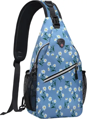 MOSISO Sling Backpack, Multipurpose Travel Hiking Daypack Rope Crossbody Shoulder Bag, Daisy Sprigs