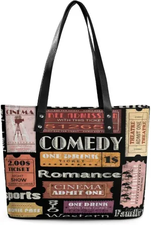 Movie Theater Cinema Admit One Ticket Women Tote Bags Top Handle Satchel Handbags Faux Leather Tassel Shoulder Purse