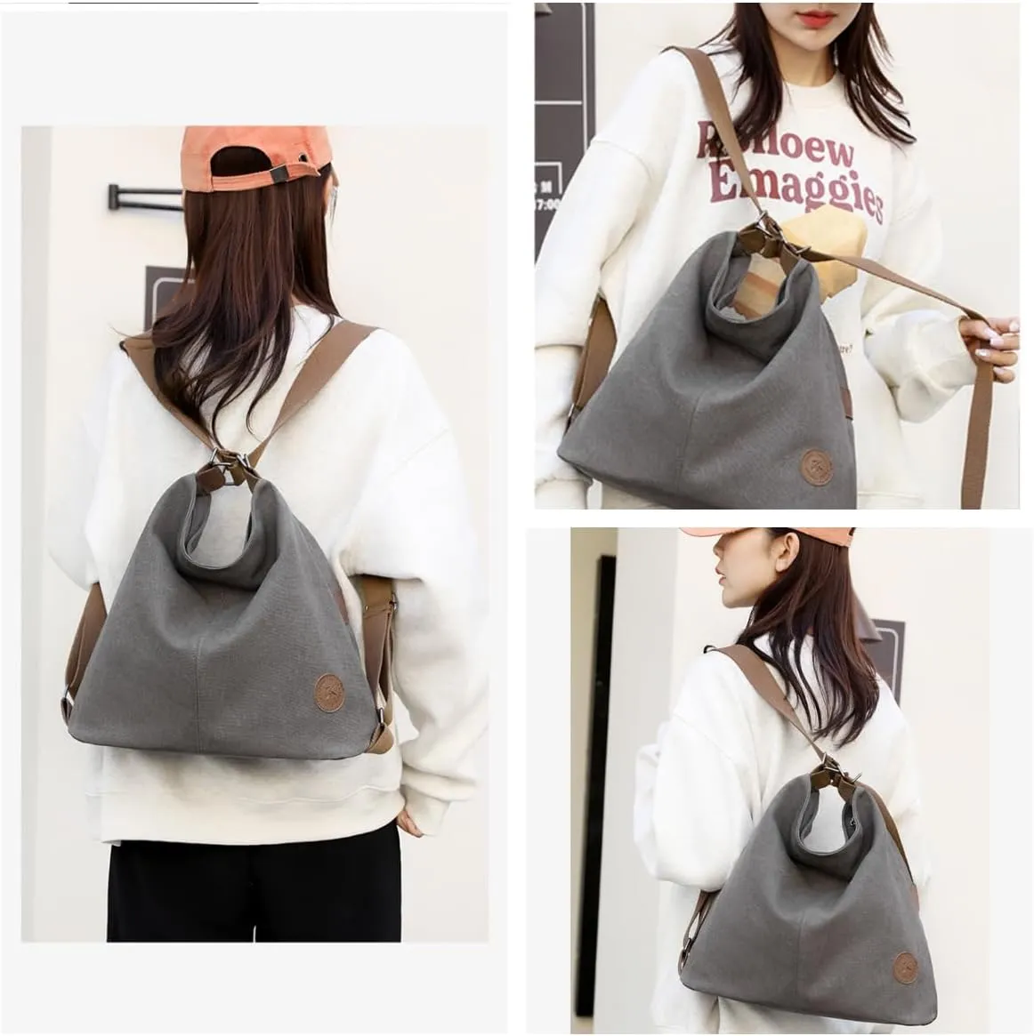 Multi Ways Convertible Canvas Shoulder Bag Tote Purse Backpack Crossbody Bags for Women Trendy Vintage Small Travel