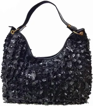 Multicolor Floral Hobo Purse Genuine Leather 3D Splicing Flowers Shoulder Satchel Colorful Handbag Crossbody Bag