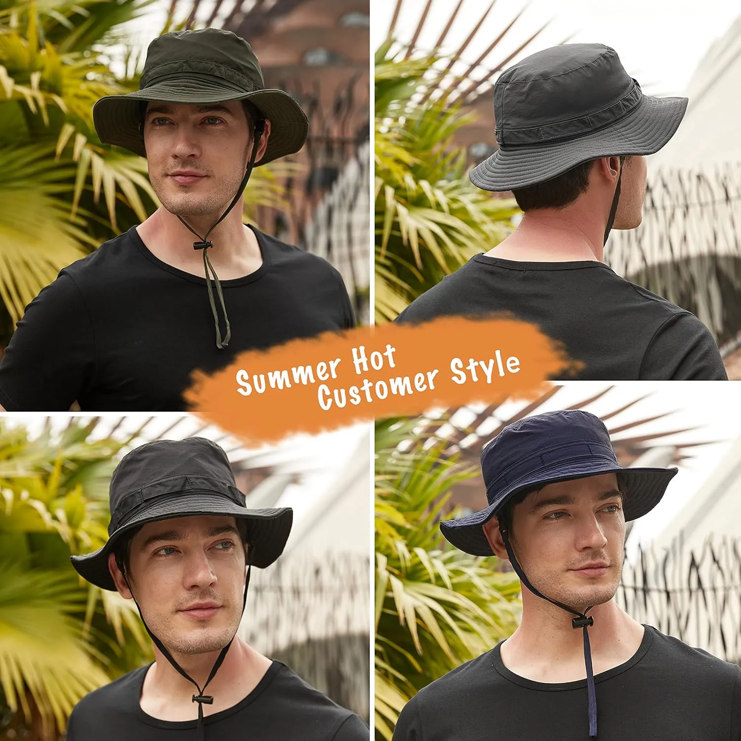 Muryobao Men Sun Hat Summer UPF 50  Boonie Bucket Hats Wide Brim Breathable Foldable Safari Fishing Cap