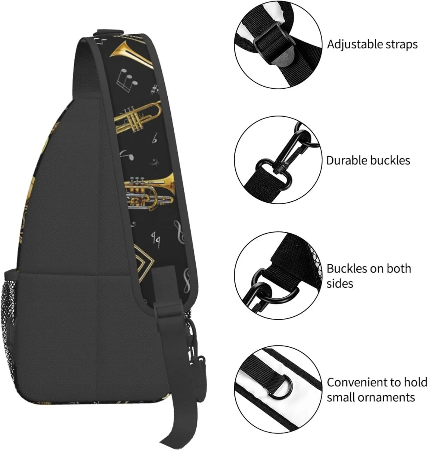 Musical Instruments Shoulder Bag Crossbody Backpack Chest Bag Lightweight Sling Daypackstravel Hiking Cycling For Men Women