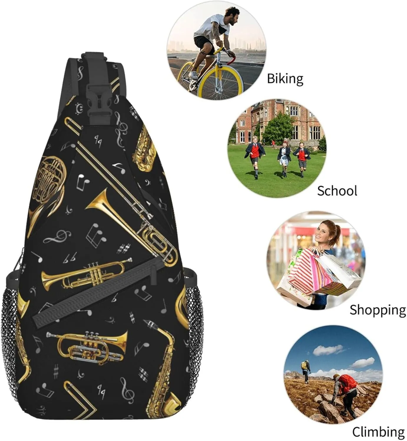 Musical Instruments Shoulder Bag Crossbody Backpack Chest Bag Lightweight Sling Daypackstravel Hiking Cycling For Men Women