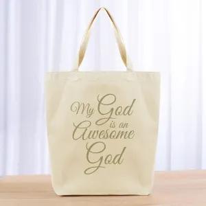 My God is an Awesome God Tote Bag - khaki