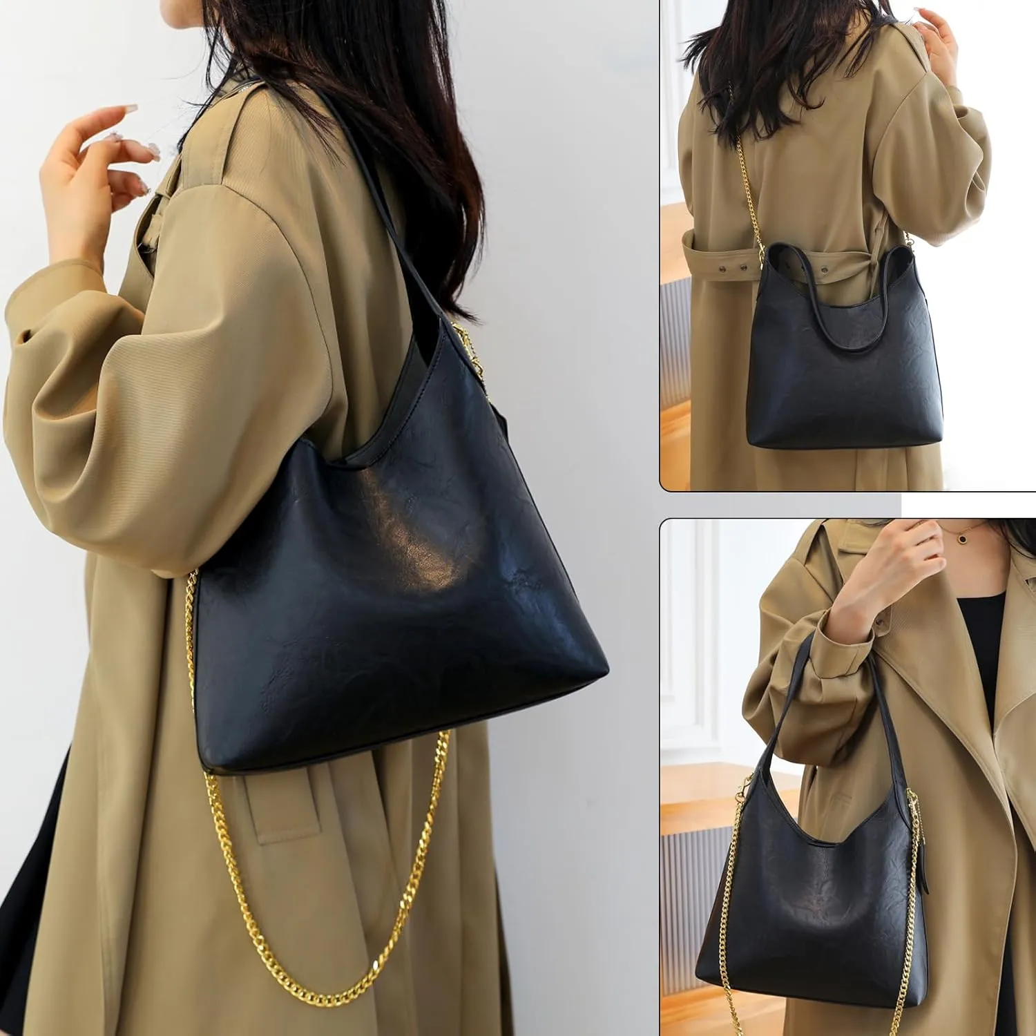 MYHOZEE Small Shoulder Bags for Women Leather Clutch Purse Tote Handbags Cute Hobo Zipper Closure