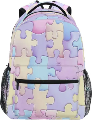 Nander Colorful Puzzle Fragments Backpack With Name Tag Casual Daypacks Outdoor Sports Rucksack School Bag for Boys Girls-11.4x6.9x16in