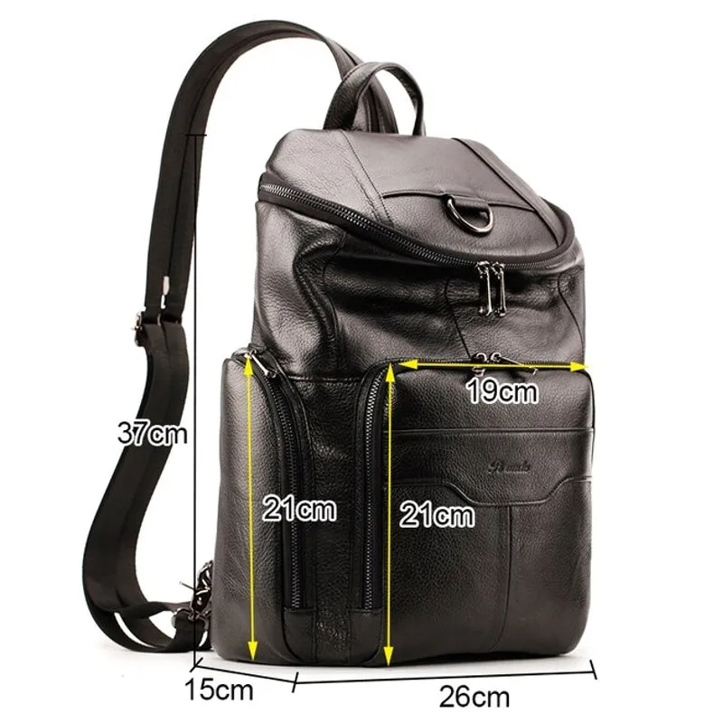 Natural Black Cowhide Crossbody Bags Unisex Backpack