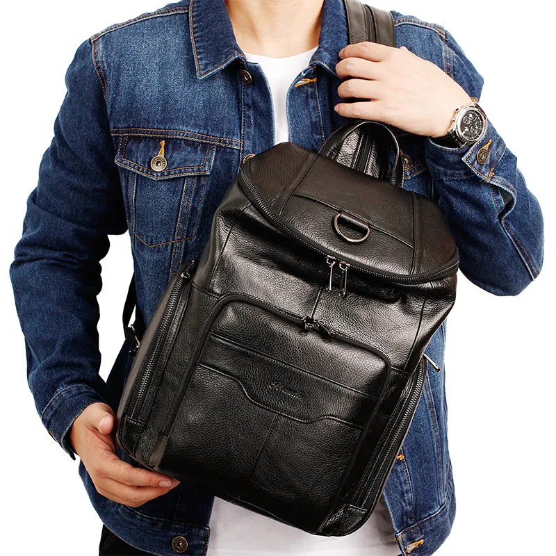 Natural Black Cowhide Crossbody Bags Unisex Backpack