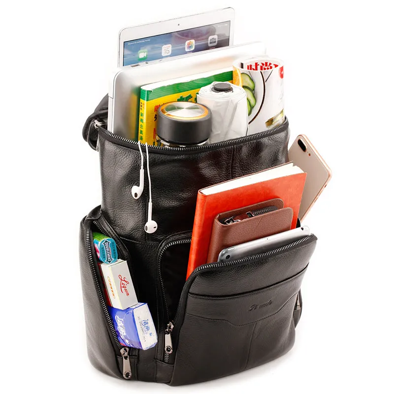 Natural Black Cowhide Crossbody Bags Unisex Backpack