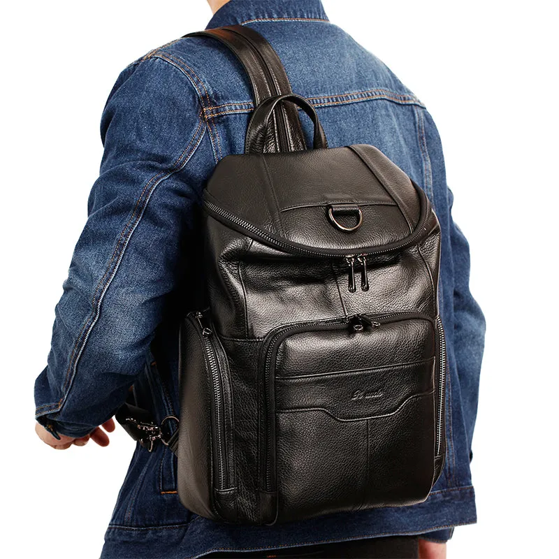 Natural Black Cowhide Crossbody Bags Unisex Backpack