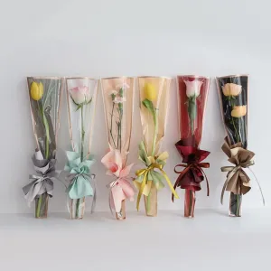 NatureMan 150Counts/6 Colors Single Rose Sleevem,Waterproof Flower Wrapping Paper Single Rose Packaging Bag Florist Bouquet Supplies for Mother's Day Valentine's Day17.5 * 4.7 * 1.6Inch