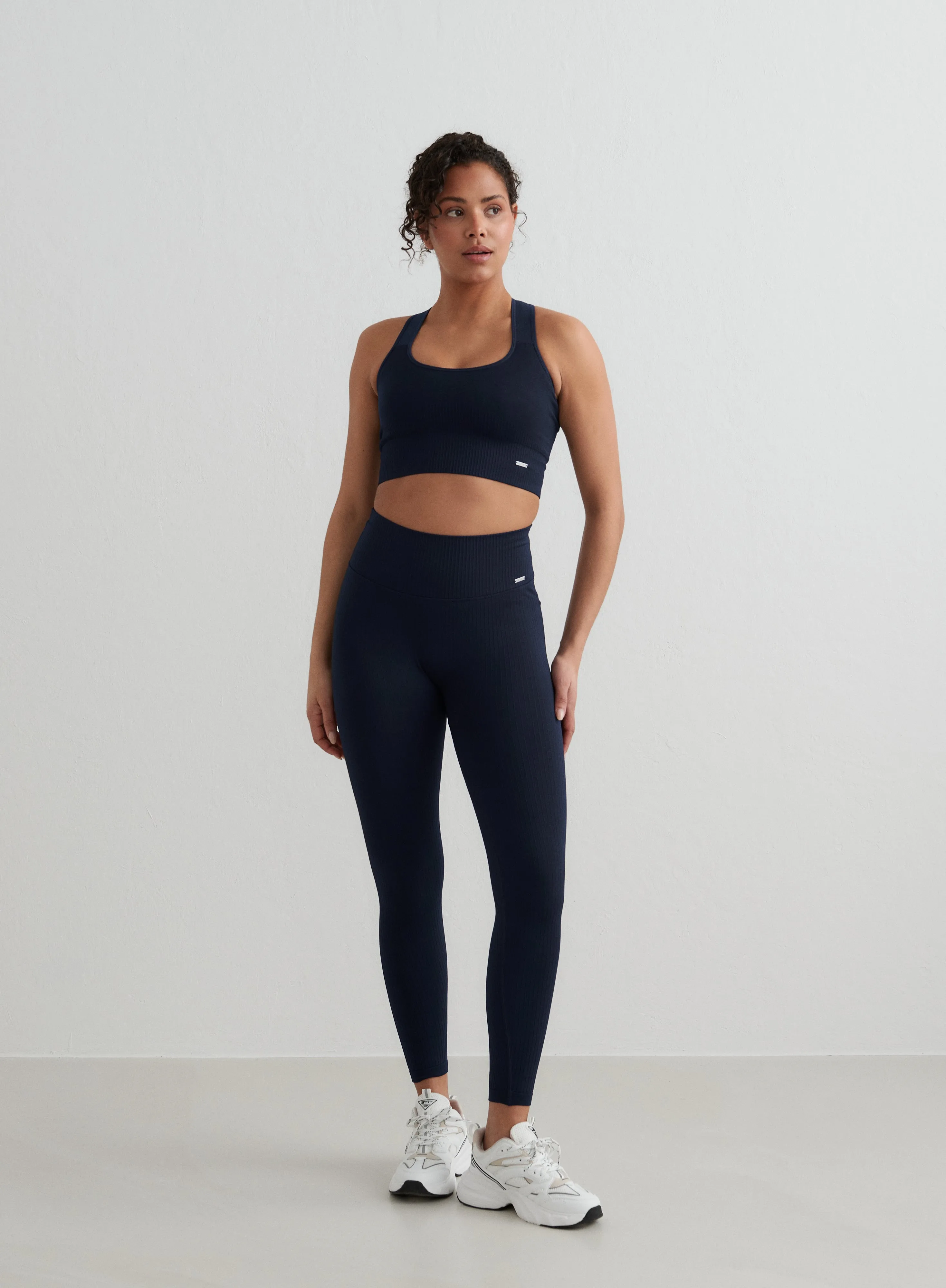 Navy Ribbed Seamless Petite Tights