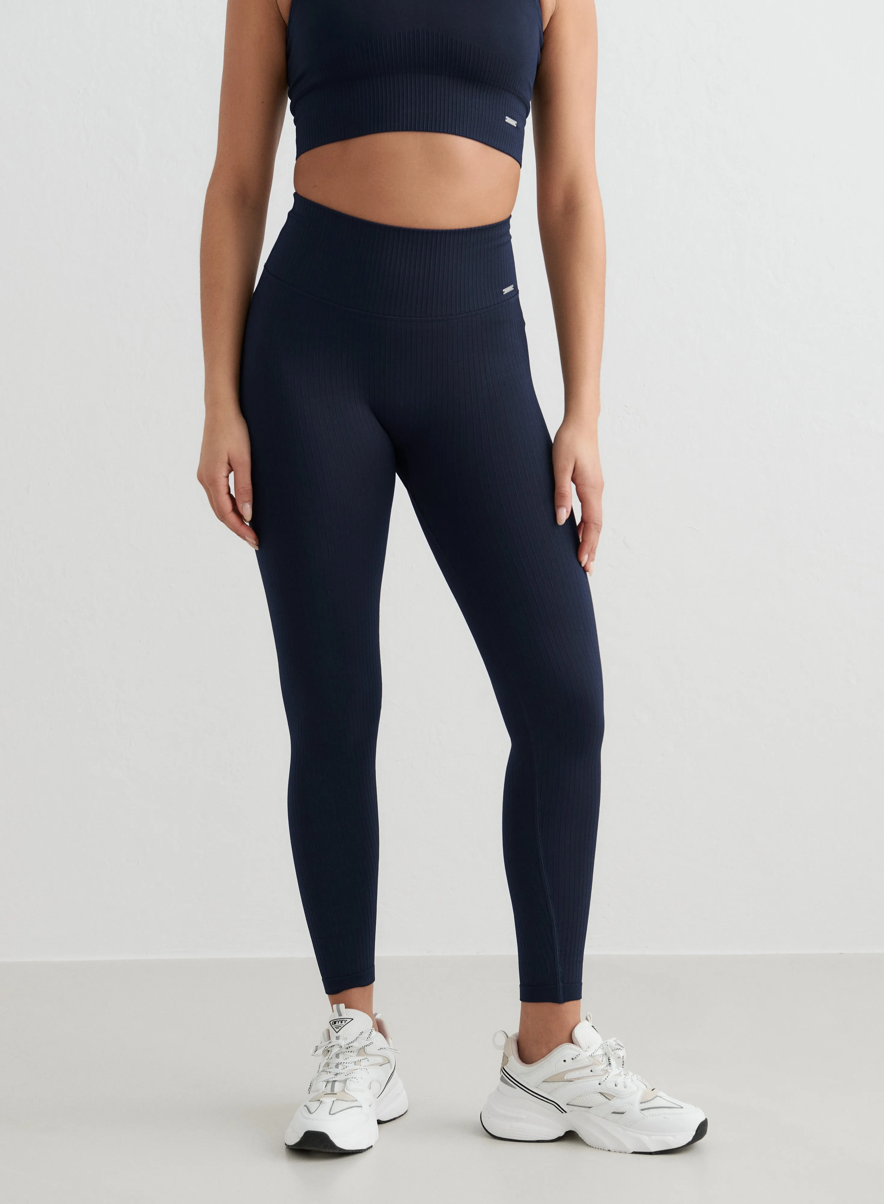 Navy Ribbed Seamless Petite Tights