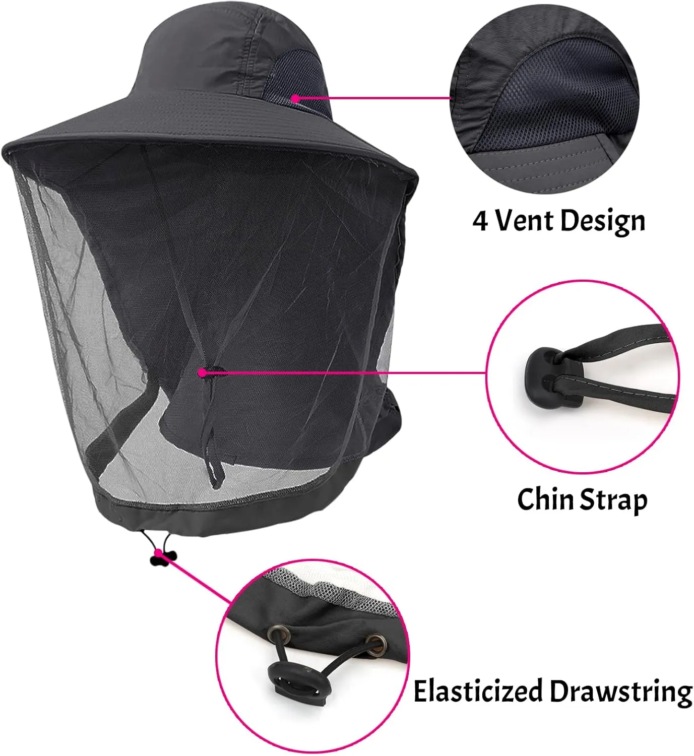 Net Veil Bucket Hat Mosquito Head Net Safari Hat Mesh Sun Protection Fishing Beekeeping Gnat Bug Cap