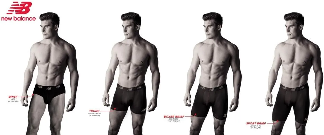 New Balance Men's No Fly Boxer Brief Underwear with Jacquard Waistband, Breathable Lightweight, Moisture Wicking (3 Pack)