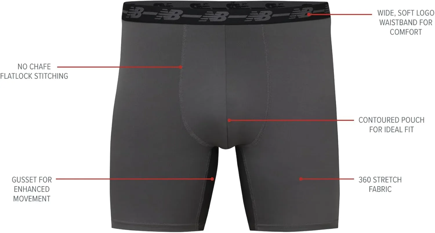 New Balance Men's No Fly Boxer Brief Underwear with Jacquard Waistband, Breathable Lightweight, Moisture Wicking (3 Pack)