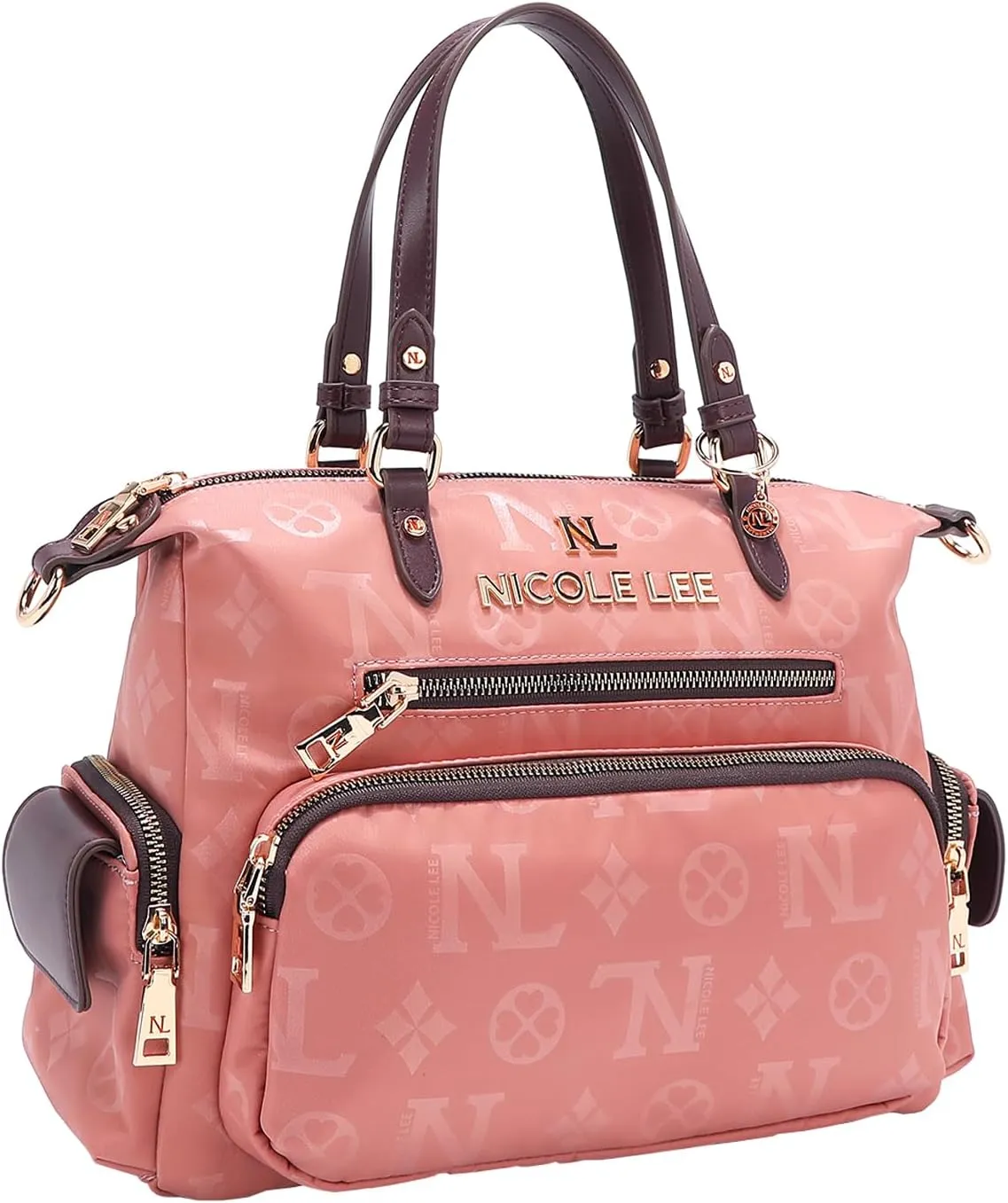 Nicole Lee Satchel Handbag, Polyester with Vegan Leather Trim, Dual Handles